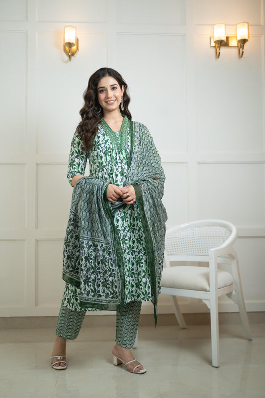 A- line kurti pant duppatta set