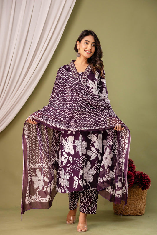 A- line kurti pant duppatta set