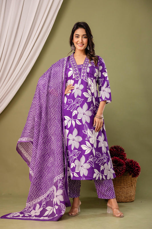 A- line kurti pant duppatta set