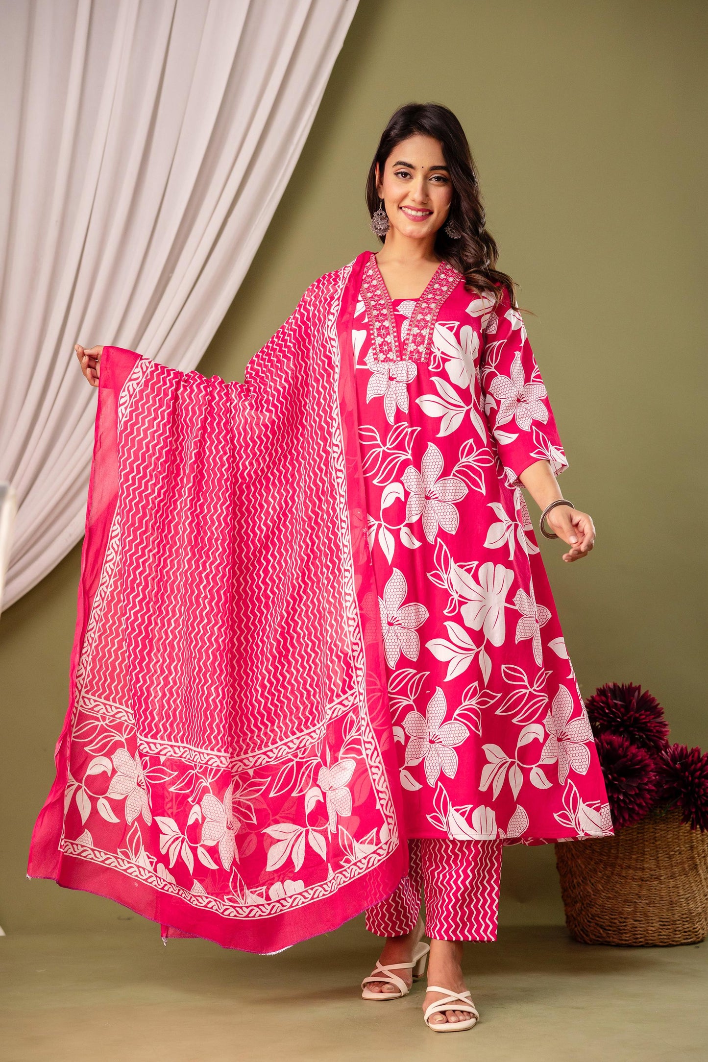 A- line kurti pant duppatta set