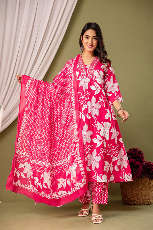 A- line kurti pant duppatta set