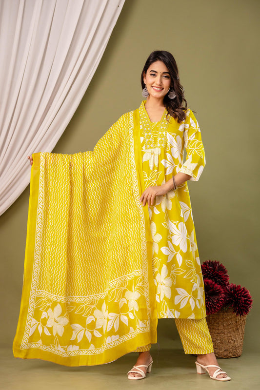 A- line kurti pant duppatta set